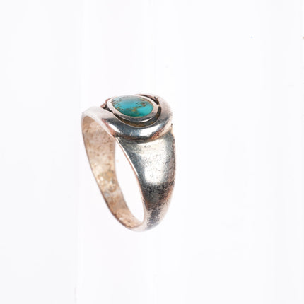 sz9.5 vintage Navajo sterling silver modernist flush inlay turquoise ring