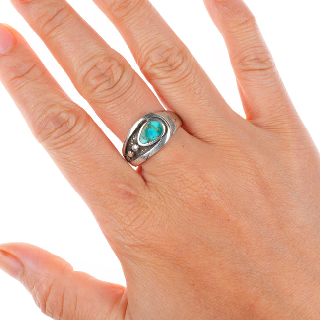 sz9.5 vintage Navajo sterling silver modernist flush inlay turquoise ring