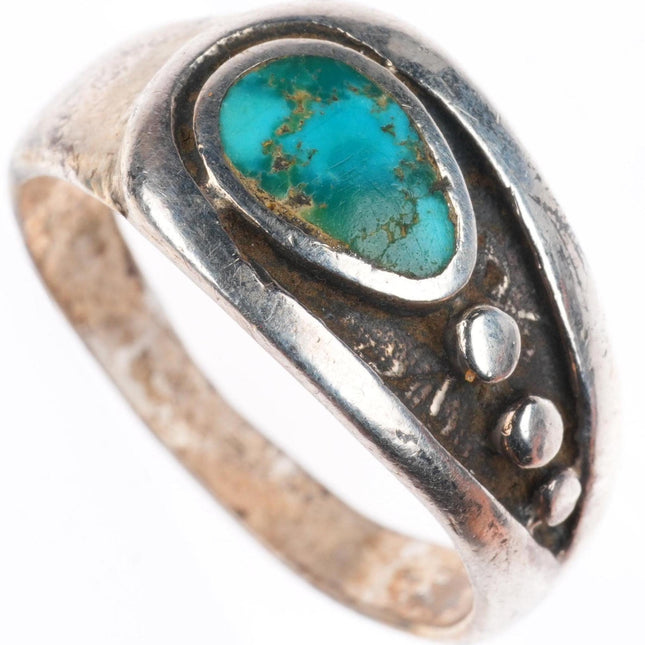 sz9.5 vintage Navajo sterling silver modernist flush inlay turquoise ring