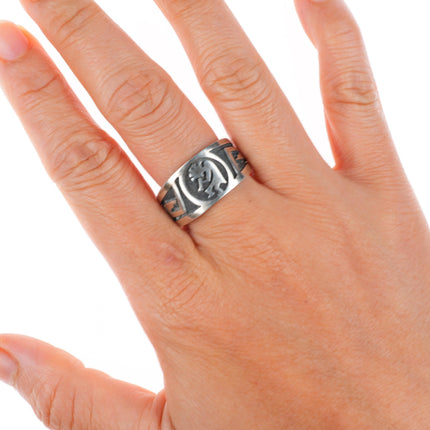 sz10 Steven Sockyma Hopi overlay Kokopelli ring sterling silver