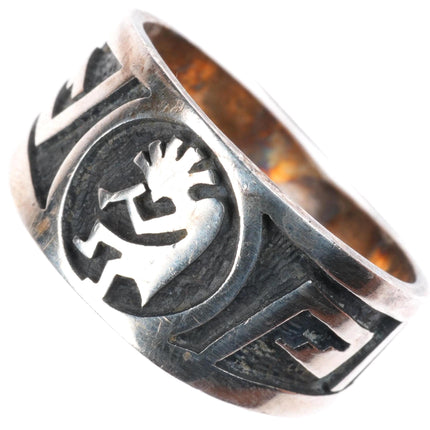 sz10 Steven Sockyma Hopi overlay Kokopelli ring sterling silver