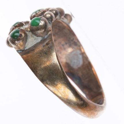 sz6.5 c1930-40's Zuni greasy green snake eye turquoise sterling silver ring