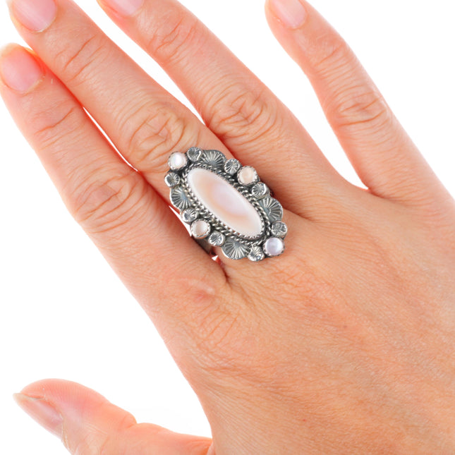 sz9.5 vintage Native American sterling silver pink MOP shell satellite ring