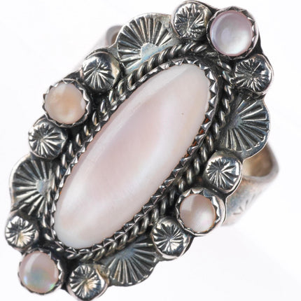 sz9.5 vintage Native American sterling silver pink MOP shell satellite ring