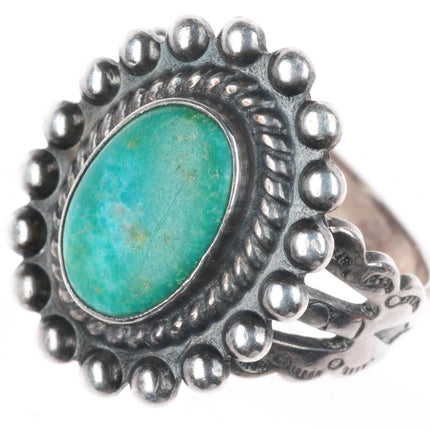 sz7 1940-50's Fred Harvey type sterling silver turquoise southwest tourist ring