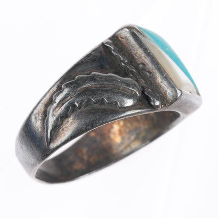 sz11.5 vintage Navajo sterling silver turquoise and shell inlay men's ring