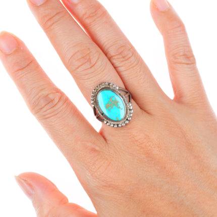 sz7.75 1930-40's Navajo vintage sterling silver turquoise beaded edge ring