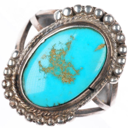 sz7.75 1930-40's Navajo vintage sterling silver turquoise beaded edge ring