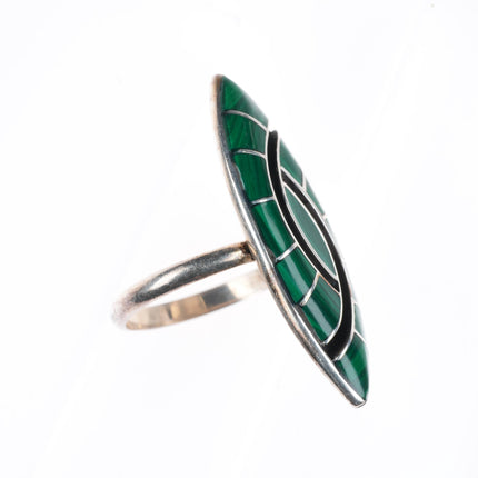 sz9 vintage Zuni sterling silver malachite Hummingbird inlay ring