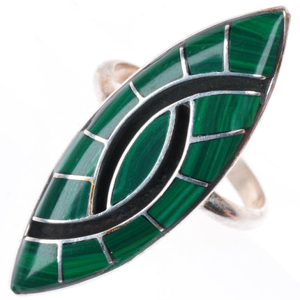 sz9 vintage Zuni sterling silver malachite Hummingbird inlay ring