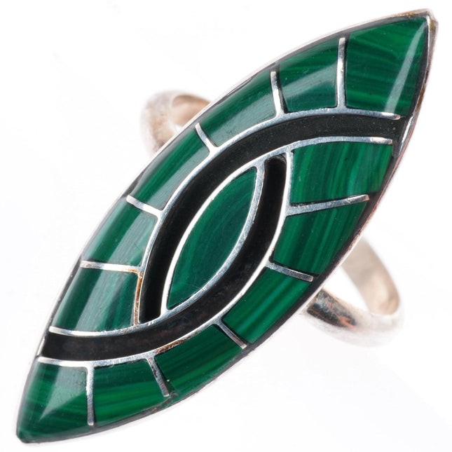 sz9 vintage Zuni sterling silver malachite Hummingbird inlay ring