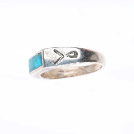 sz12.5 vintage Navajo sterling silver slim turquoise inlay size 12.5 men's ring