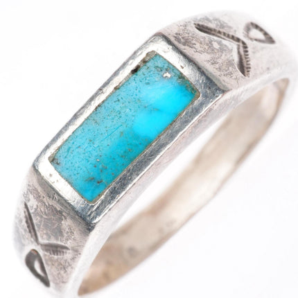 sz12.5 vintage Navajo sterling silver slim turquoise inlay size 12.5 men's ring