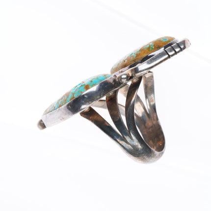 sz9 big vintage Navajo sterling silver #8 Turquoise 2 stone ring