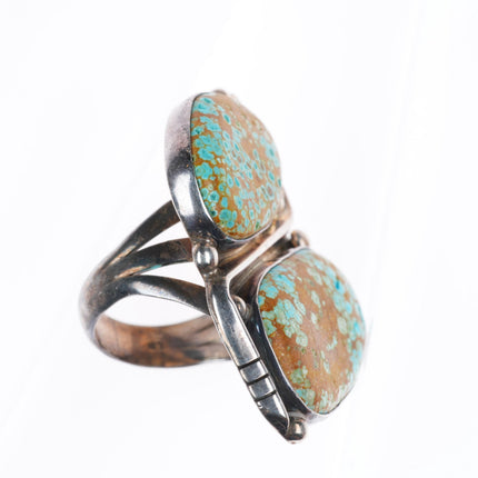 sz9 big vintage Navajo sterling silver #8 Turquoise 2 stone ring