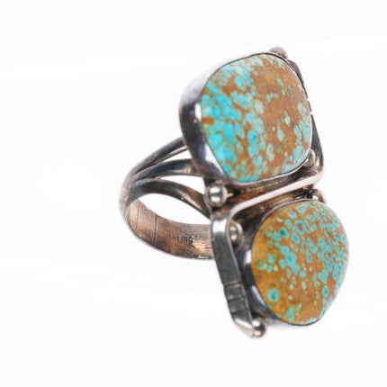sz9 big vintage Navajo sterling silver #8 Turquoise 2 stone ring