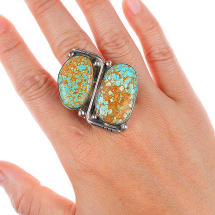 sz9 big vintage Navajo sterling silver #8 Turquoise 2 stone ring