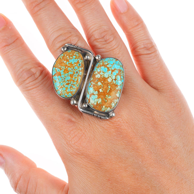 sz9 big vintage Navajo sterling silver #8 Turquoise 2 stone ring