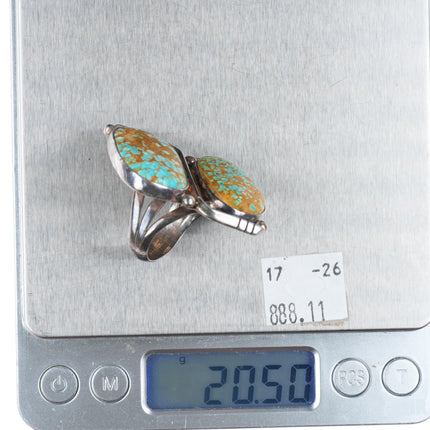 sz9 big vintage Navajo sterling silver #8 Turquoise 2 stone ring