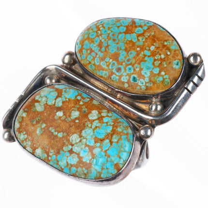 sz9 big vintage Navajo sterling silver #8 Turquoise 2 stone ring