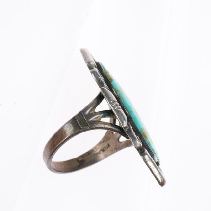 sz9 Large vintage bell trading post sterling silver and turquoise long ring