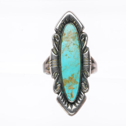 sz9 Large vintage bell trading post sterling silver and turquoise long ring