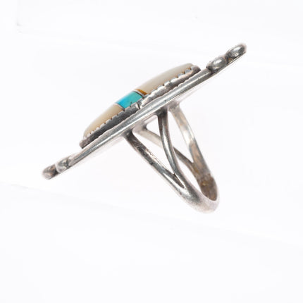 sz6 vintage Zuni sterling silver shell and turquoise inlay  rope bezel ring