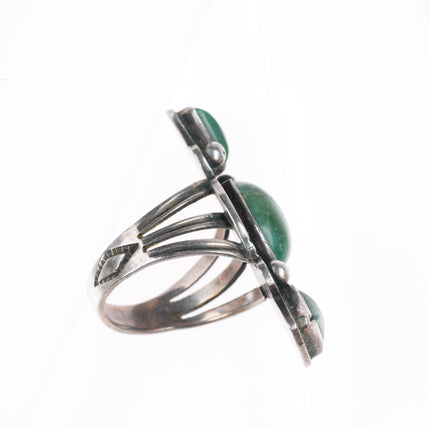 sz7 c1930-40's Navajo Cerrillos turquoise stamped shank sterling silver ring