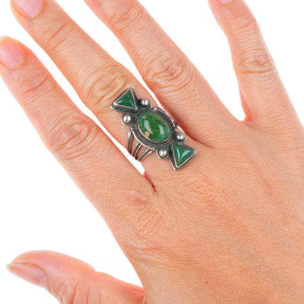 sz7 c1930-40's Navajo Cerrillos turquoise stamped shank sterling silver ring