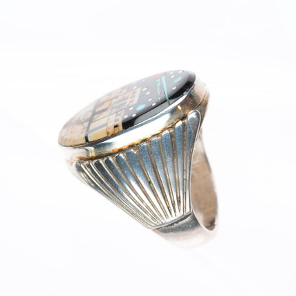 sz10.25 vintage southwestern sterling silver Night Sky pueblos inlay ring