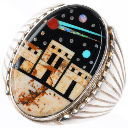 sz10.25 vintage southwestern sterling silver Night Sky pueblos inlay ring