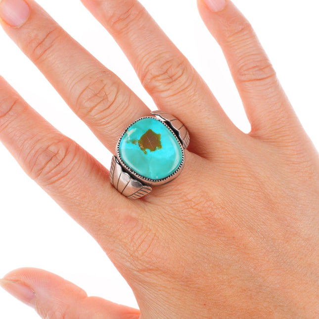 sz13 vintage Navajo sterling silver turquoise size 13 men's ring