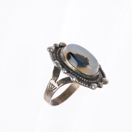 sz9 vintage c1940's Navajo Fred Harvey style sterling silver moss agate ring