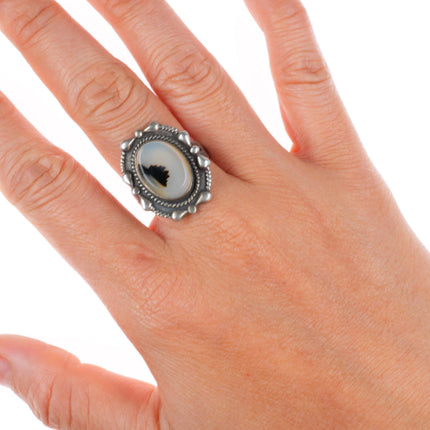 sz9 vintage c1940's Navajo Fred Harvey style sterling silver moss agate ring