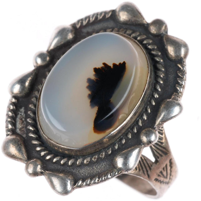 sz9 vintage c1940's Navajo Fred Harvey style sterling silver moss agate ring