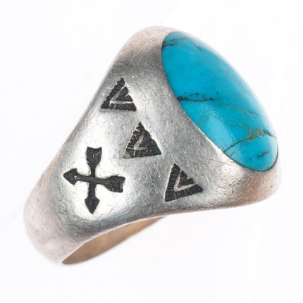 sz7.75 vintage southwestern sterling silver turquoise Fred Harvey style ring