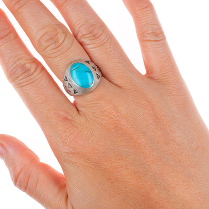 sz7.75 vintage southwestern sterling silver turquoise Fred Harvey style ring