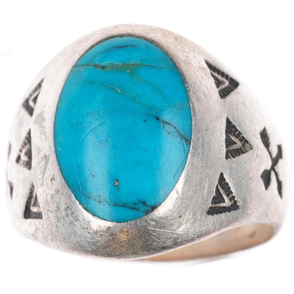 sz7.75 vintage southwestern sterling silver turquoise Fred Harvey style ring