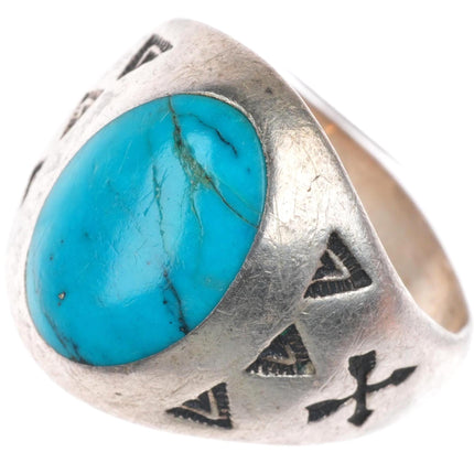 sz7.75 vintage southwestern sterling silver turquoise Fred Harvey style ring