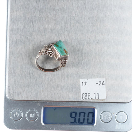 sz7.25 vintage Navajo sterling silver fancy stamped ring with nice turquoise