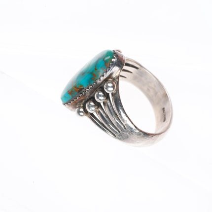 sz7 vintage high grade turquoise Navajo sterling silver beaded shank ring