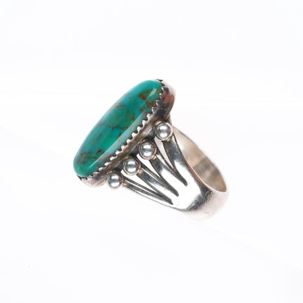sz7 vintage high grade turquoise Navajo sterling silver beaded shank ring