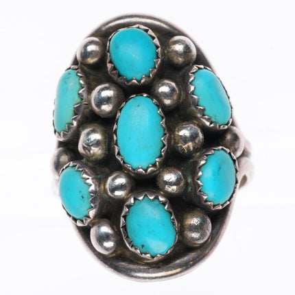 sz9 vintage KM Navajo sterling silver turquoise cluster dome ring