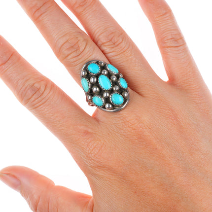 sz9 vintage KM Navajo sterling silver turquoise cluster dome ring