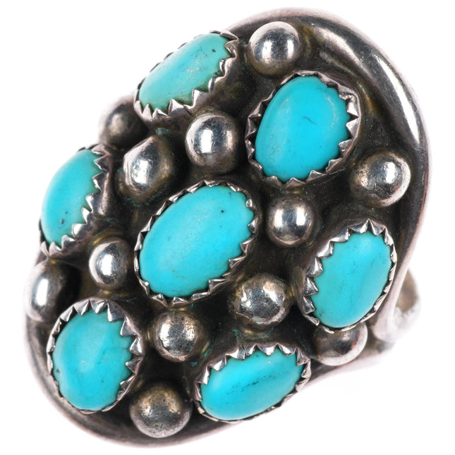 sz9 vintage KM Navajo sterling silver turquoise cluster dome ring