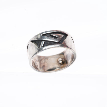 sz7.5 Leonard Shupla Hopi overlay band ring sterling silver