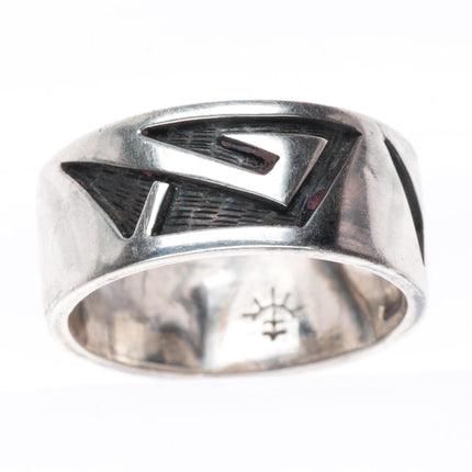 sz7.5 Leonard Shupla Hopi overlay band ring sterling silver