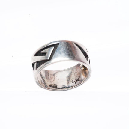 sz7.5 Leonard Shupla Hopi overlay band ring sterling silver