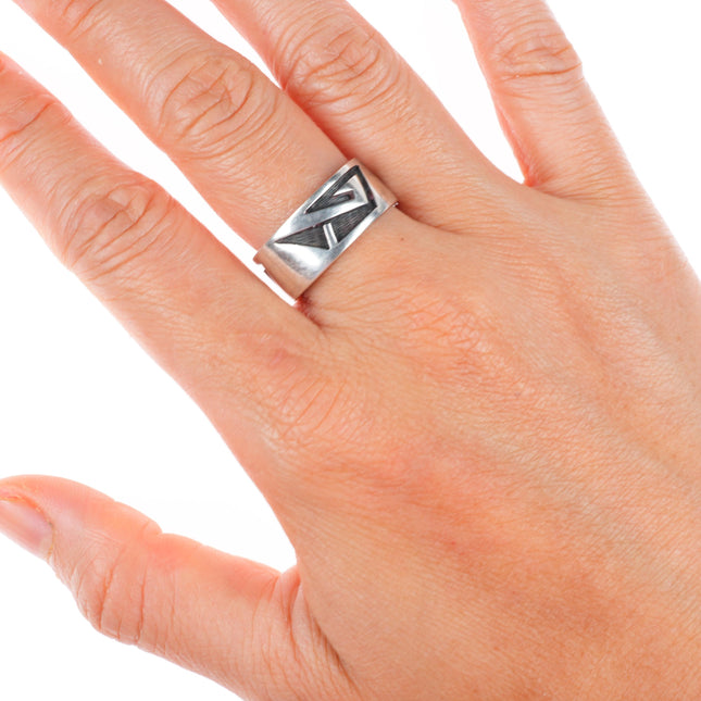 sz7.5 Leonard Shupla Hopi overlay band ring sterling silver