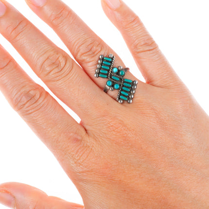 sz6 vintage Zuni sterling silver turquoise needlepoint-snake eye ring